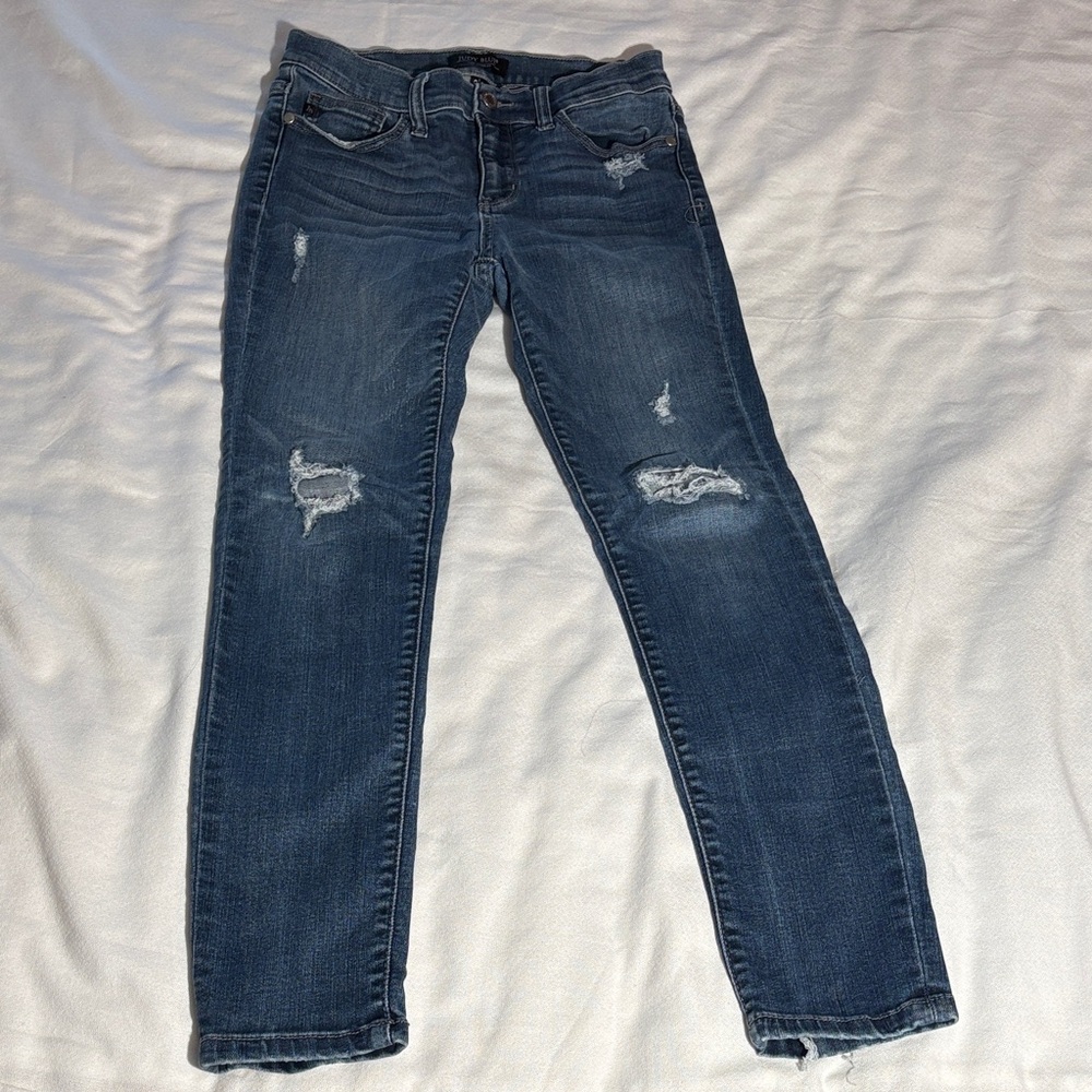 Judy Blue Dark Blue Distressed Stretch Skinny Jeans Size 9